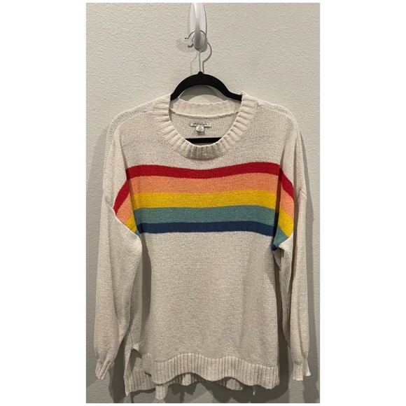 AMERICAN EAGLE OUTFITTERS Rainbow Graphic Crew Neck Knit Sweater - Picture 1 of 4